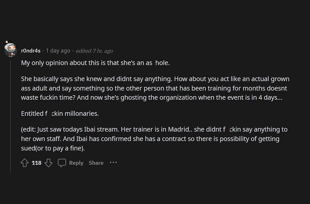 Reddit comment about the situation (Image via r/LivestreamFail)